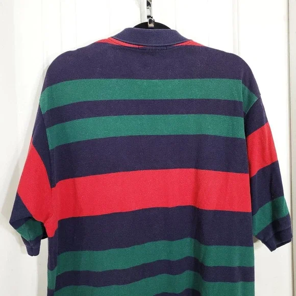Polo Ralph Lauren Golf Shirt Vtg 90s Green Red Blue Striped Rugby Collared Sz XL - Picture 7 of 8